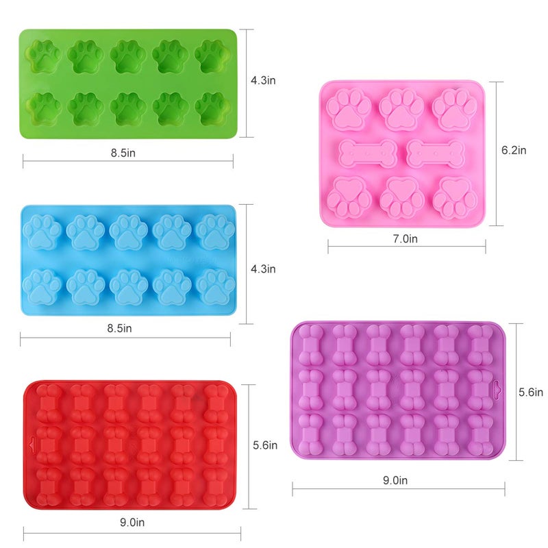 Elfkitwang Dog Paw and Bone Shaped Silicone Mold, Non-Stick food Grade, Ice tray, Reusable Silicone Mold, Used for Chocolate, Candy, Cupcake, Pudding, Jelly, Puppy Biscuit (5 pcs) - Image 2